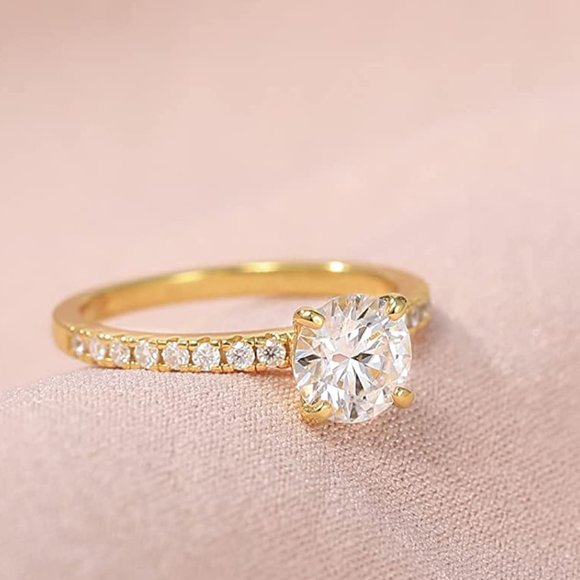 Cubic Zirconia/Stirling Silver Gold Engagement Ring Size 6.5 - Picture 2 of 10